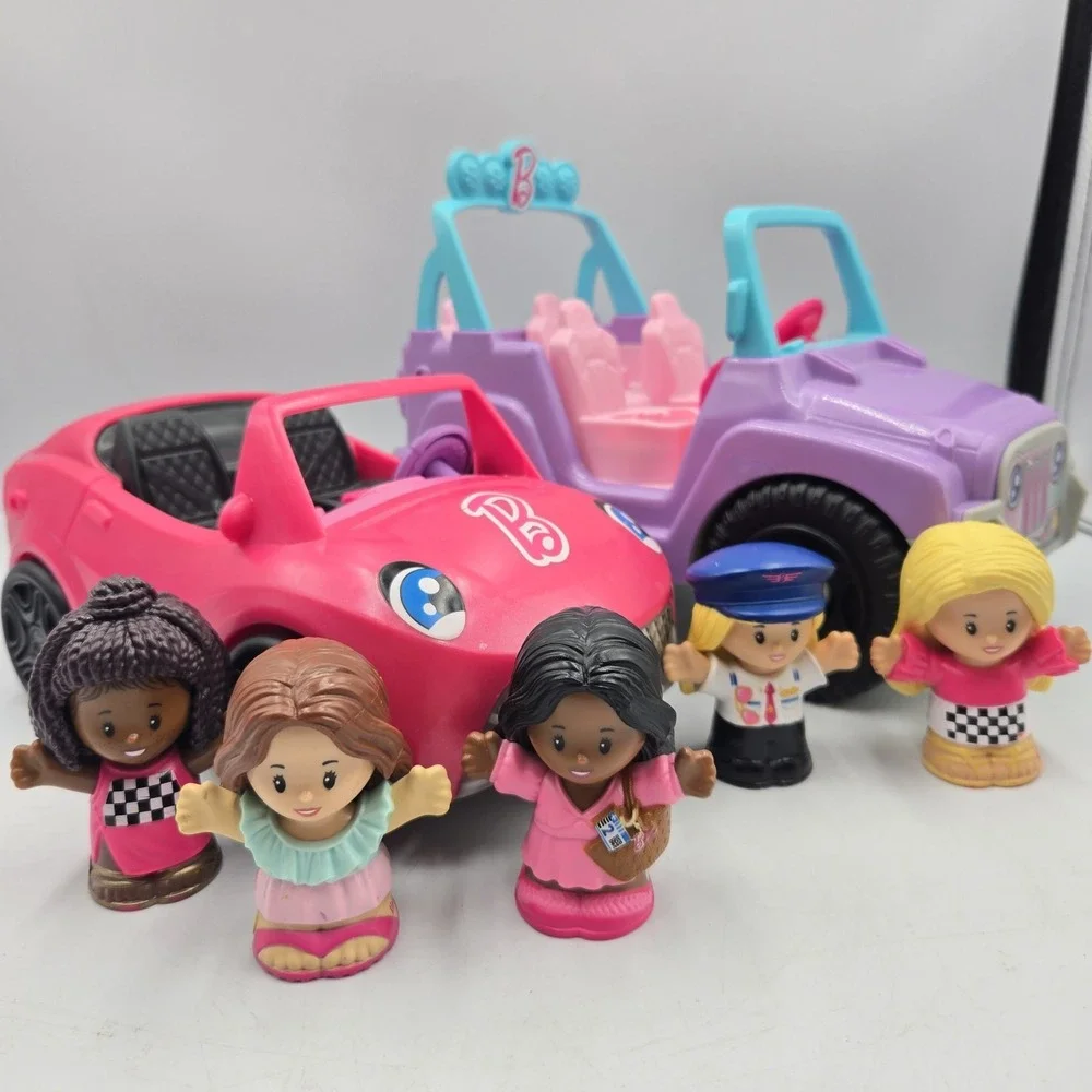 Fisher Price Barbie Little People Mixed Lot Of 2 Cars & 5 Figures Htf Rare
